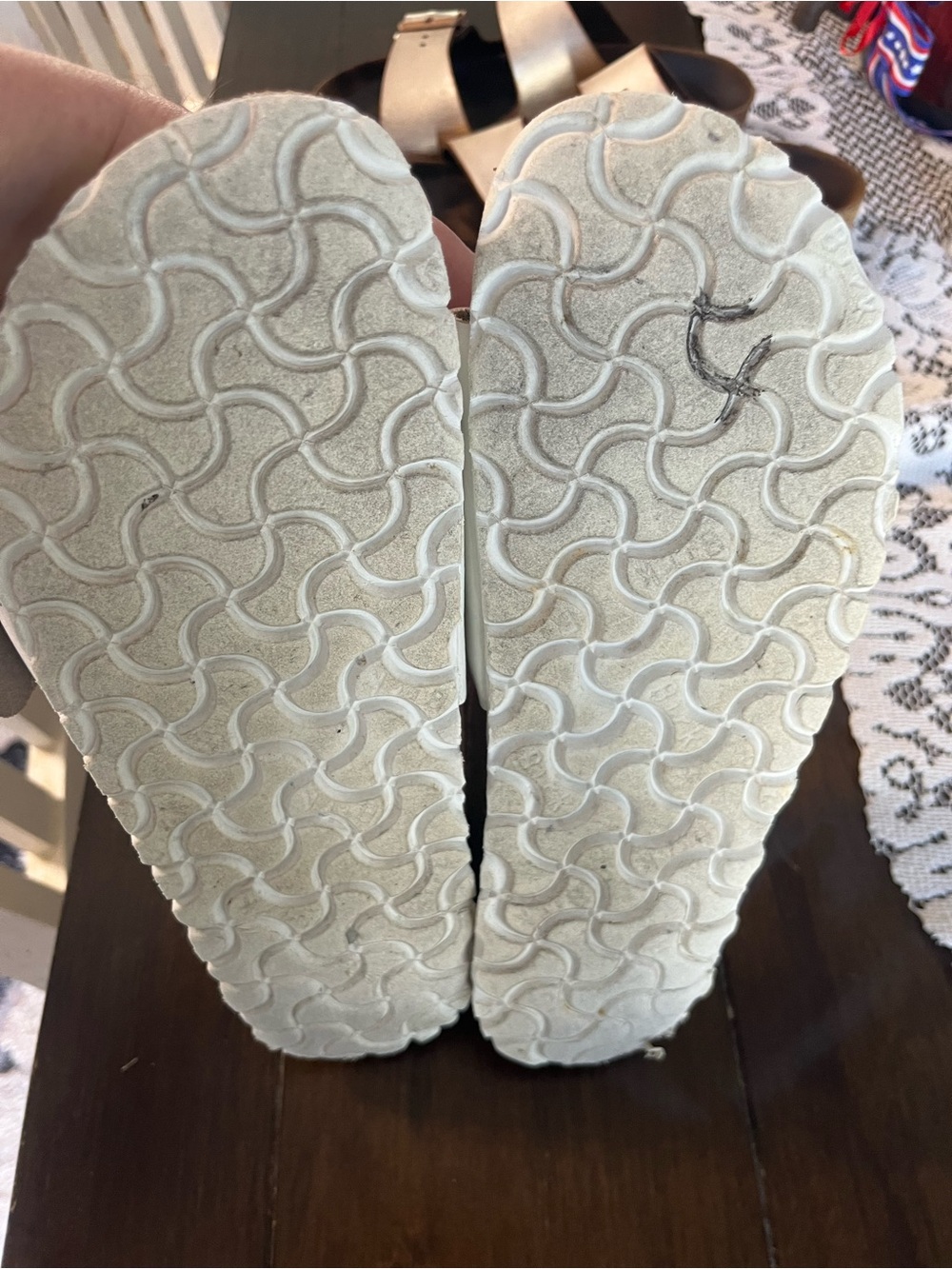 Birkenstock White Slide Sandals with Pastel Ombre Buckles 7-7.5 - Picture 5 of 10